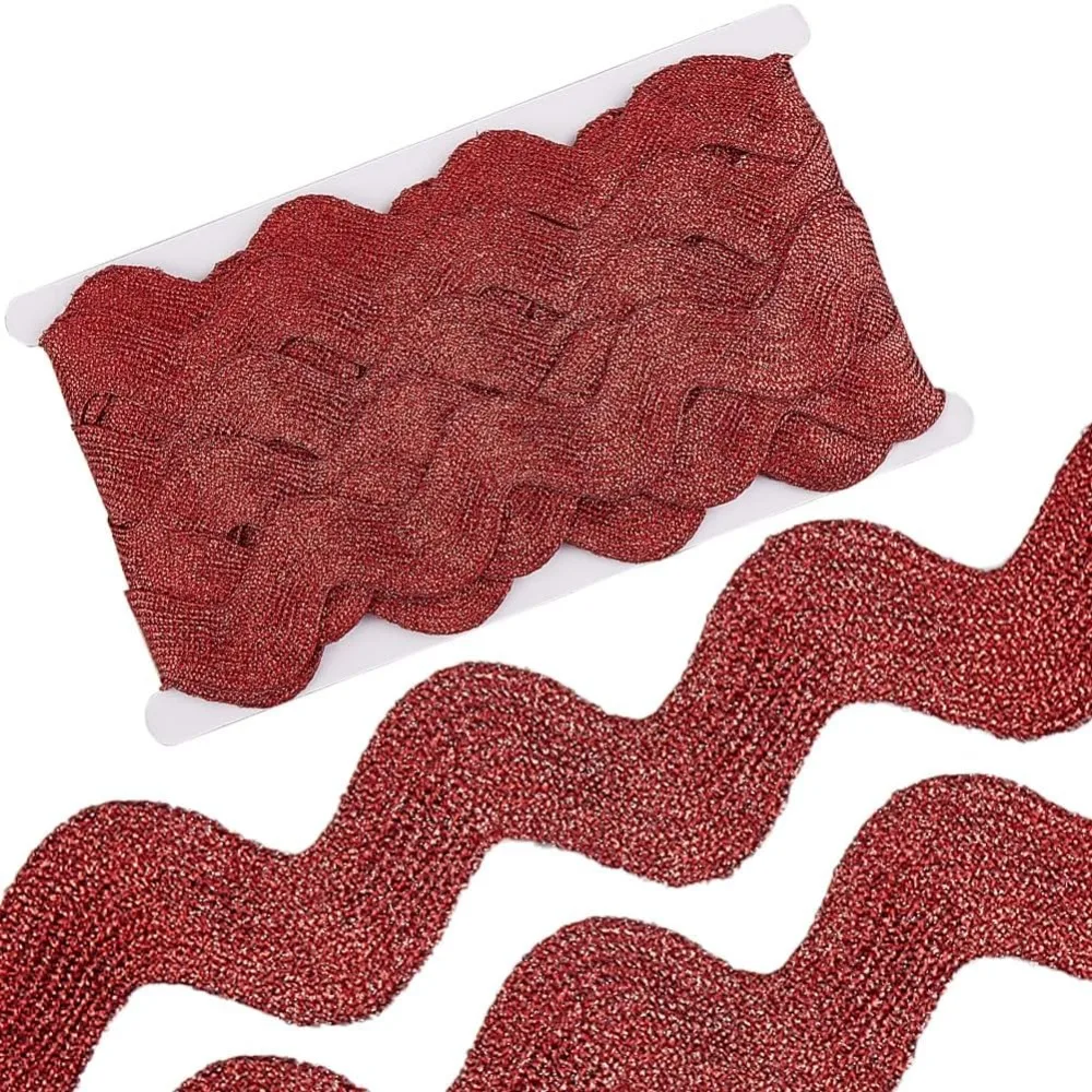 

10 Yard 1.58 Inch Metallic Christmas Red Rick Rack Trim Large Wave Bending Fringe Ribbon Jumbo Wavy Edge Ribbon RIC Rac Fabric