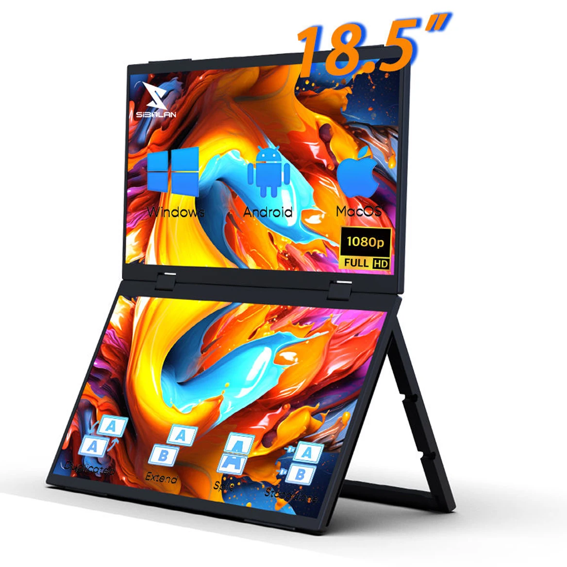 AHXJKA 18.5 Inch 100Hz Dual Portable Monitor 1080P FHD 100%sRGB Screen Extender Triple Folding USB C miniHDMI for Laptop Mini PC