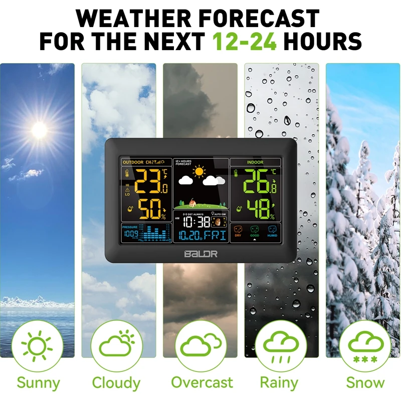 Baldr kolorowy zegar Alarm stacji meteorologicznej sterowanie radiowe higrometr cyfrowy termometr barometr faza księżyca czujnik trendu prognozy