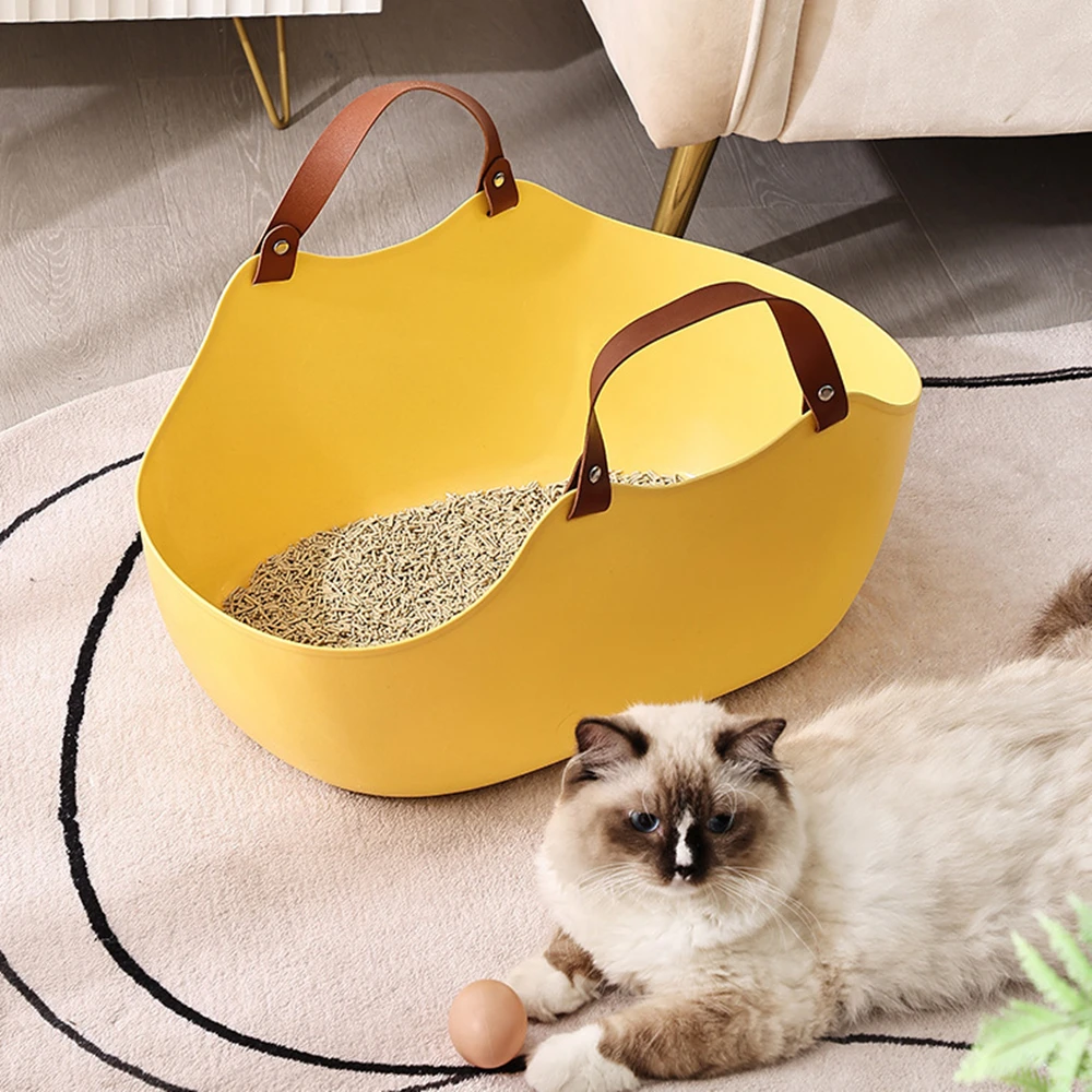 

Creative Portable Large Cat Litter Pan Open Litter Pan with High Side and Low Entry Semi-Closed Large Cat Litter Pan