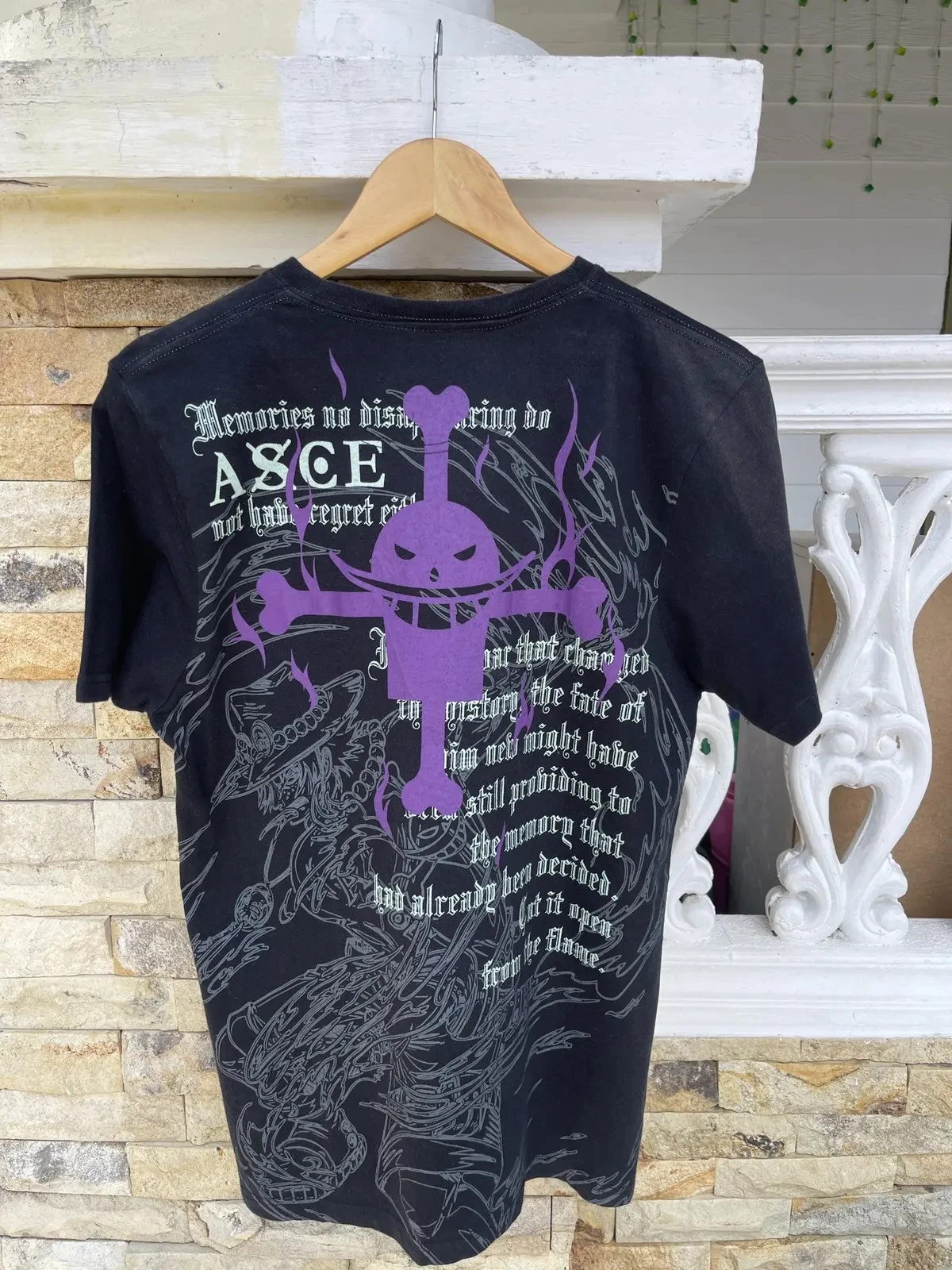 Camiseta de Algodón 100% con Estampado Retro de Portgas D. Ace, Tema de Verano 2026, 'Pirate King' y 'Cross Bone', Talla Familiar para Niños y Niñas