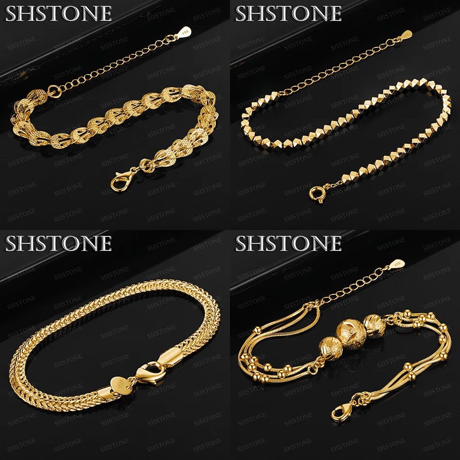 

Fine 18k Gold Side Chain Bead Ball Geometric Latte Carried Pattern Bracelet Women Men Jewelry Wedding Party Holiday Gift 20cm