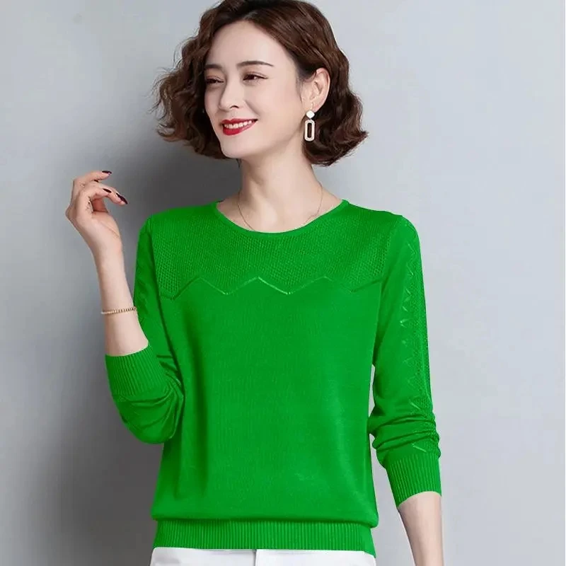Hollow Out Women\'s Spring Autumn Coat Long Sleeves 2022 New Pullover Crew Neck Knitted Female Top Loose Fashion Primer Shirt