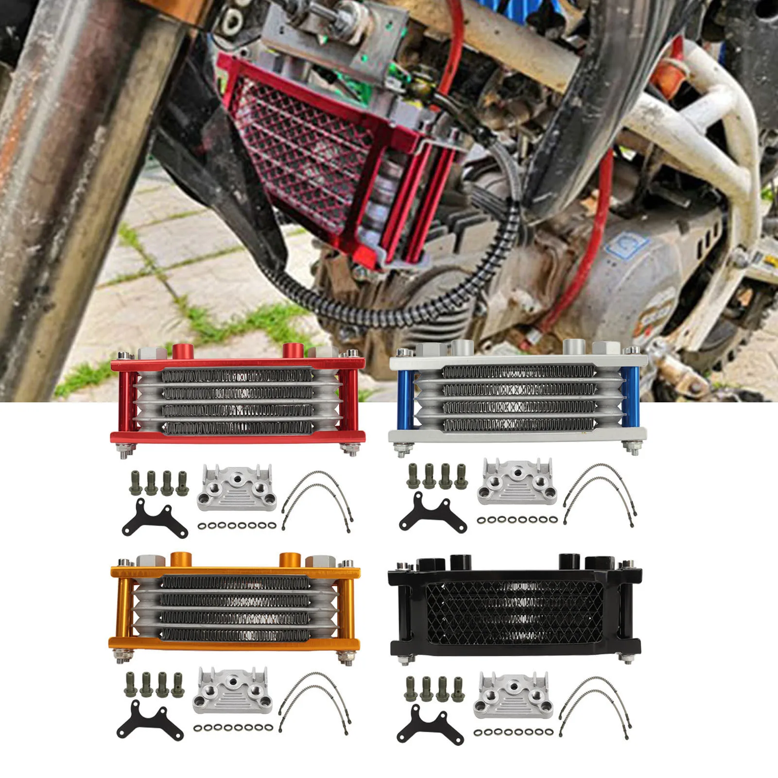 

Engine Oil Cooler Radiator Set Motorcycle Oil Cooler High Efficiency Reduce Engine Wear Professional for Pit Bike