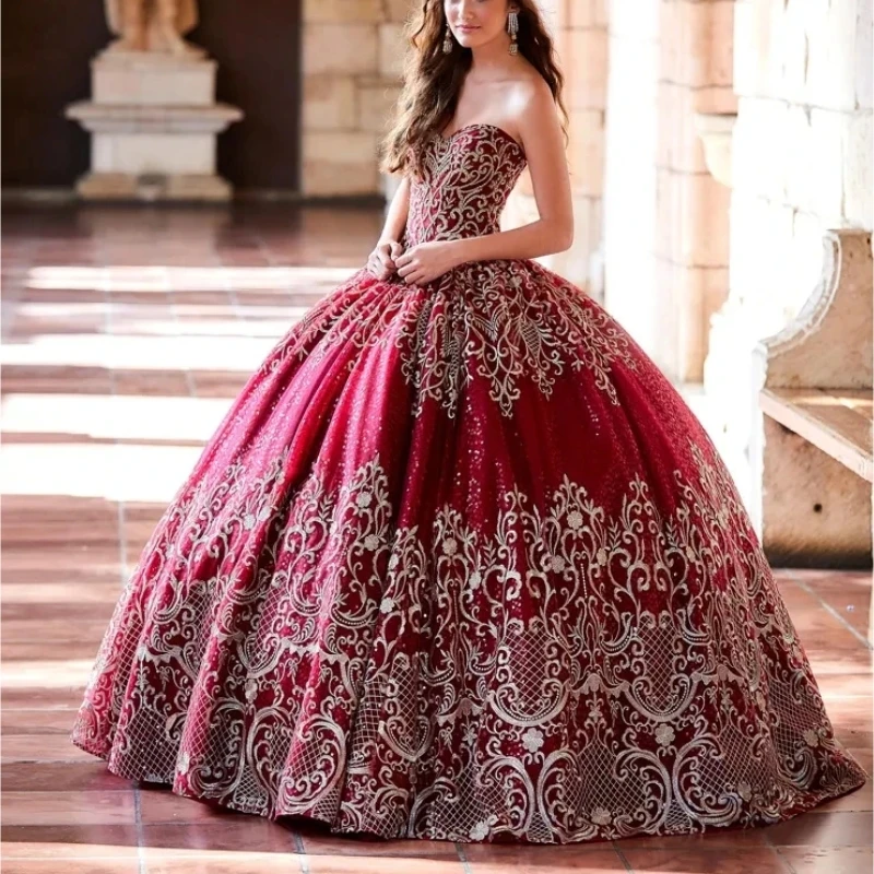 

Quinceanera Dresses Sweetheart Sequins Lace Appliques Ball Gowns Sweet 16 Vestidos de 15 Años