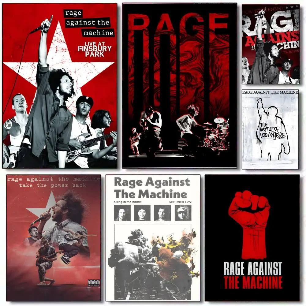 Heavy Metal Music Band R-Rage Against The Machine Poster Self-adhesive Painting With Prints Home Bedroom Living Room Decoration