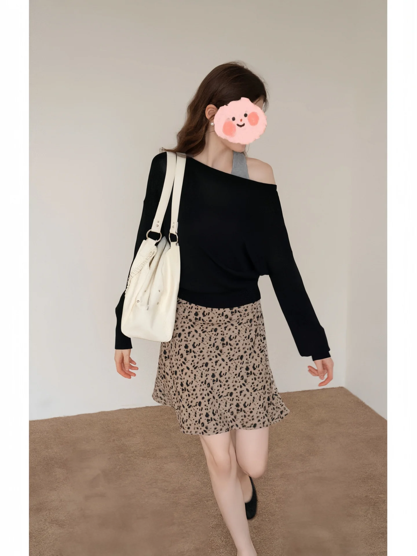 Retro Korean Leopards Print High Waist A-Line  Skirt Women's Anti-Light Summer Commute Style Floral Embroidery Skirt