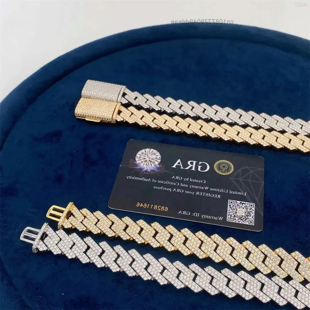 

Iced Out Mens Hip Hop Jewelry 15mm 22 Gra Moissanite 925 Silver Solid Gold Plated 18k Cuban Link Chain