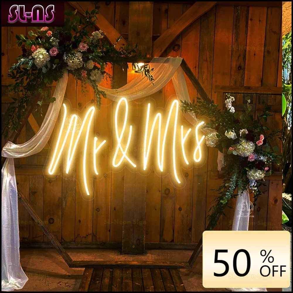 Big Neon Mr Mrs Sign 75x48CM Flexible LED Signage Custom LED Light Sign Mr and Mrs Neon Light for Wedding Wall Decoration