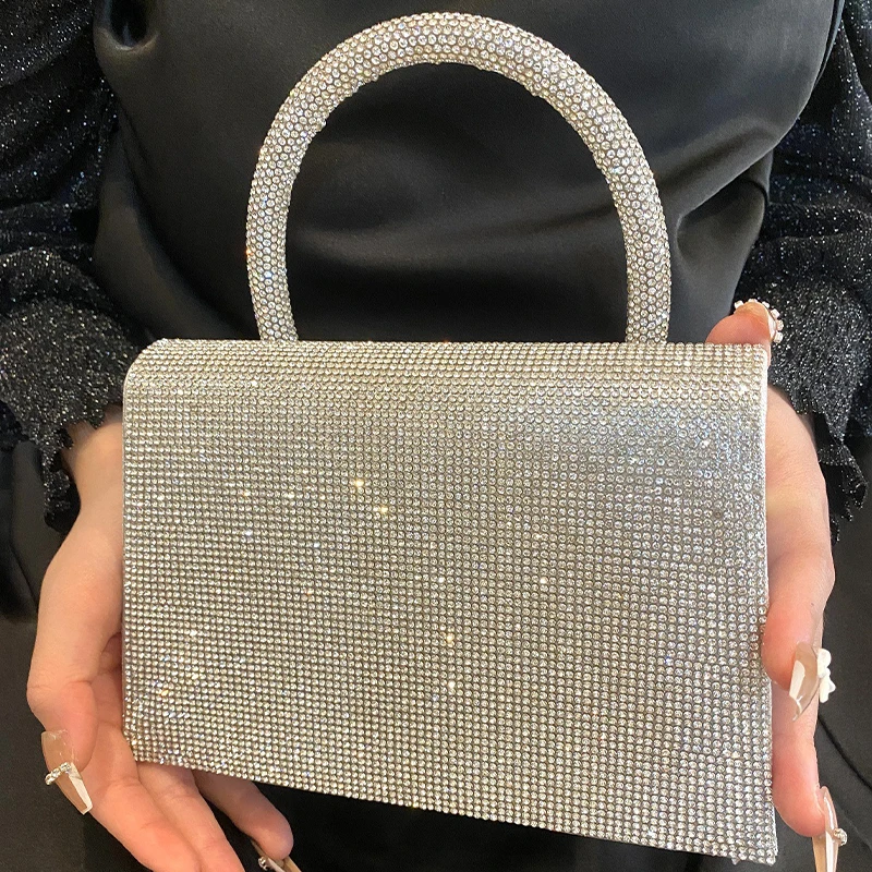 Banquet Glitter Diamond Handbag Womens Sling Bag Fashion Luxury Evening Bags Mini Envelope Handbags Female Silver Top Handle Bag