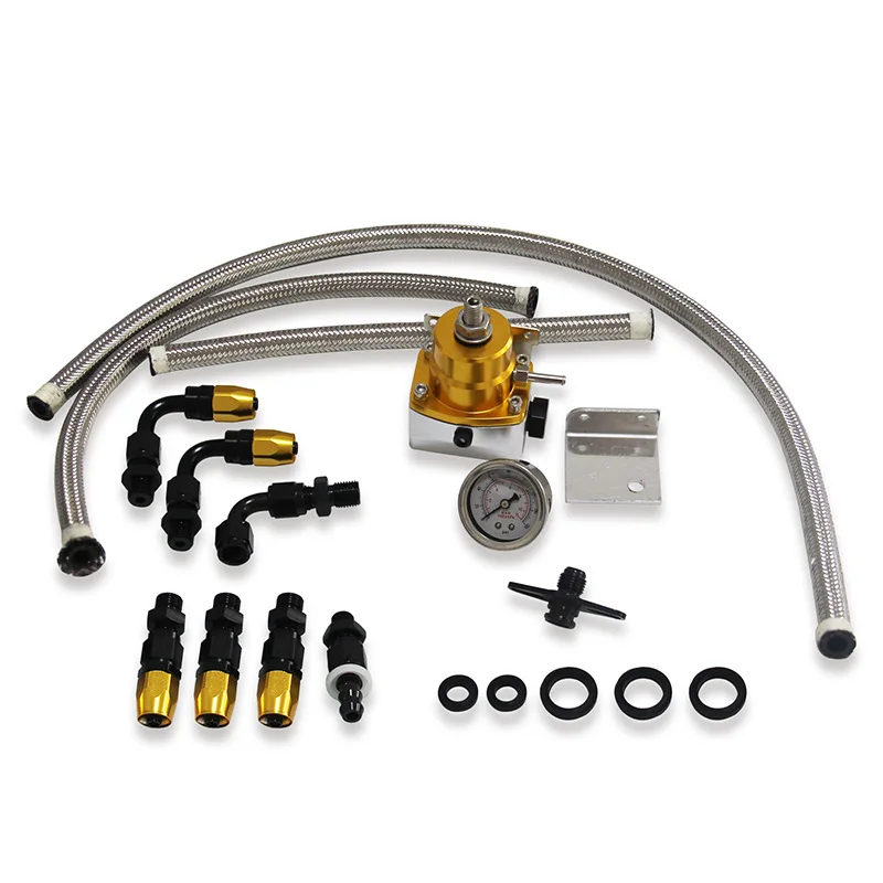 For Automotive Aluminum EFI Universal, Adjustable Pressure Regulator, Booster 100psiAN6 with Meter Hose Set