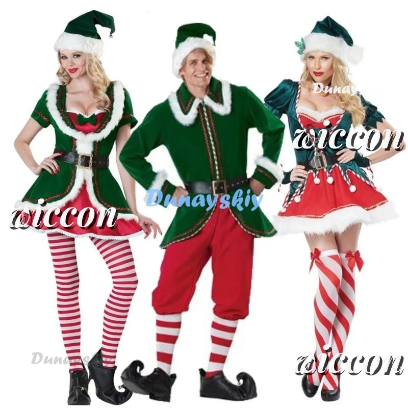 

CosplayAdult Christmas Santa Claus Costume Dress Green Xmas Elf Disguise Couple Cosplay Carnival New Year Party Fancy Dress Outf