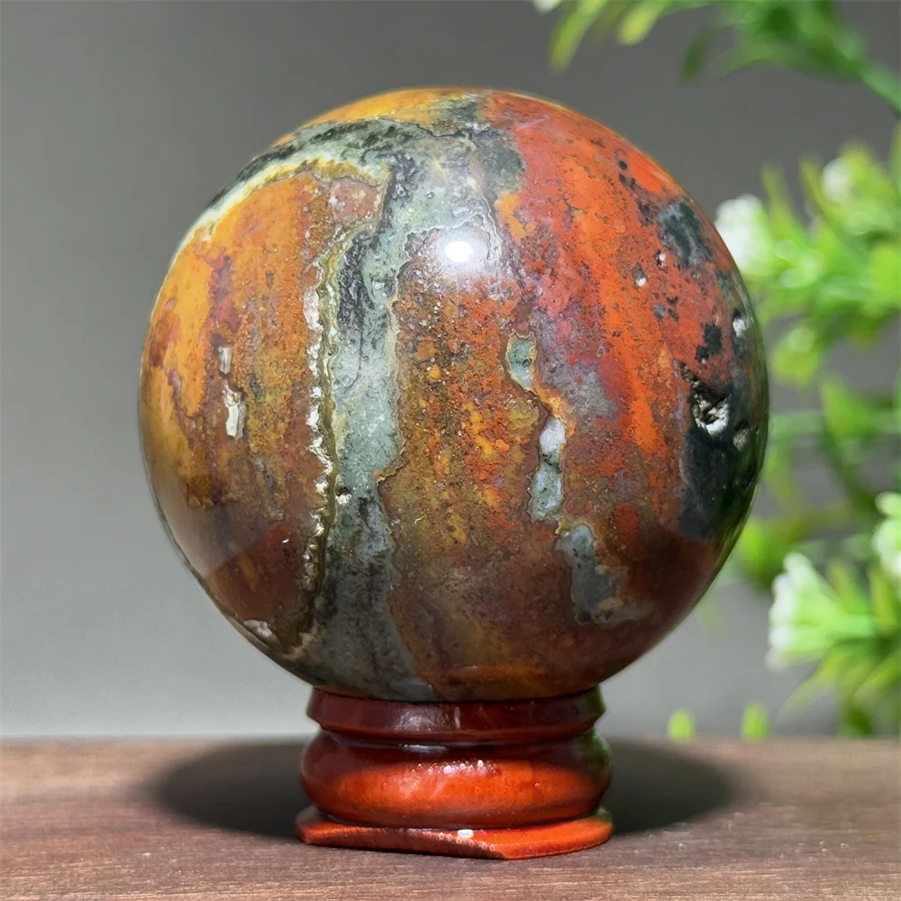 Boule de cristal minérale en jaspe océanique naturel, pour la guérison, le massage, l'énergie, la divination, la méditation, la décoration de la maison + base