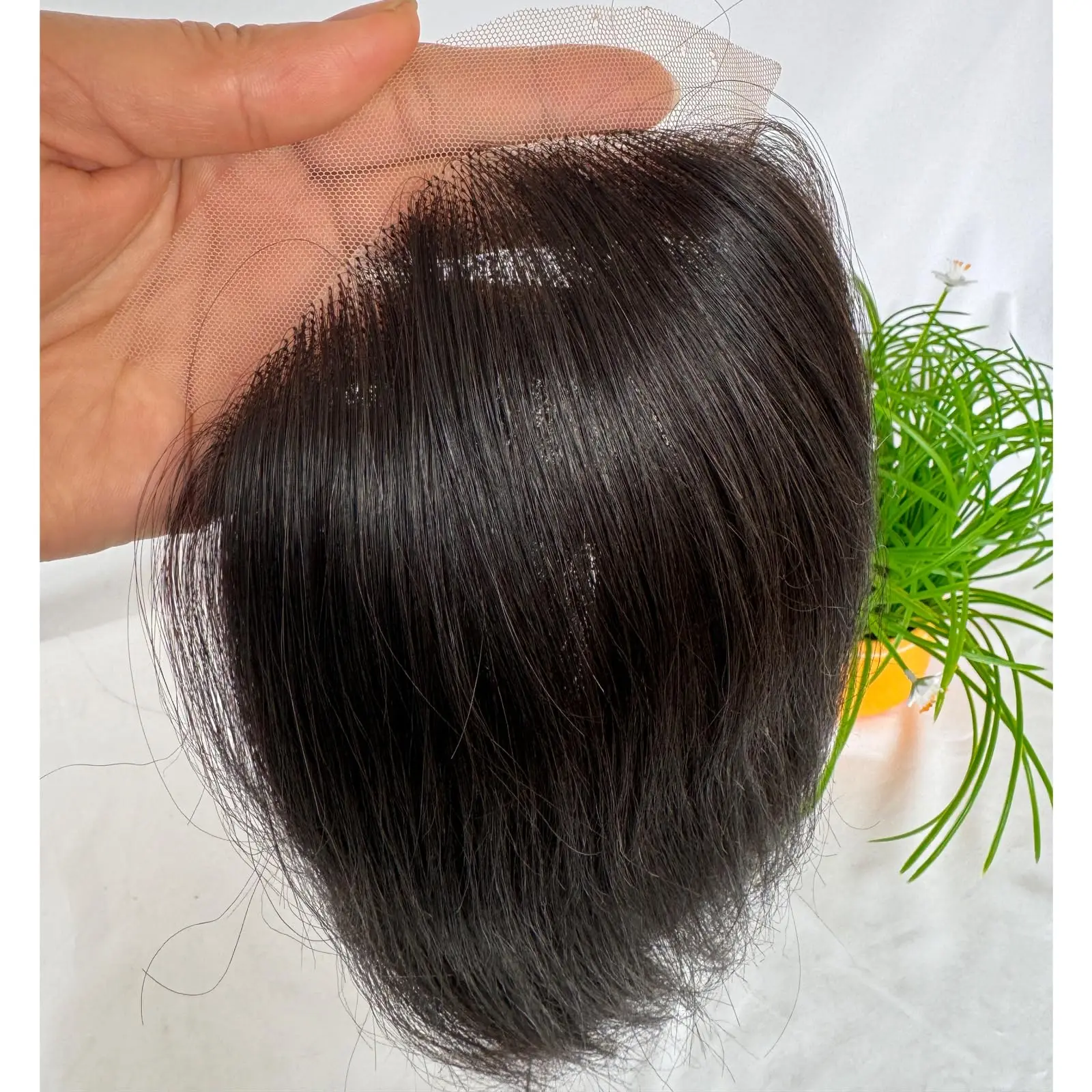 الدانتيل السويسري الجبهة مع بو الرجال الشعر المستعار رجل نظام استبدال الشعر البشري للرجال 4.5x7 بوصة 10 بوصة الشعر الطويل 1B اللون