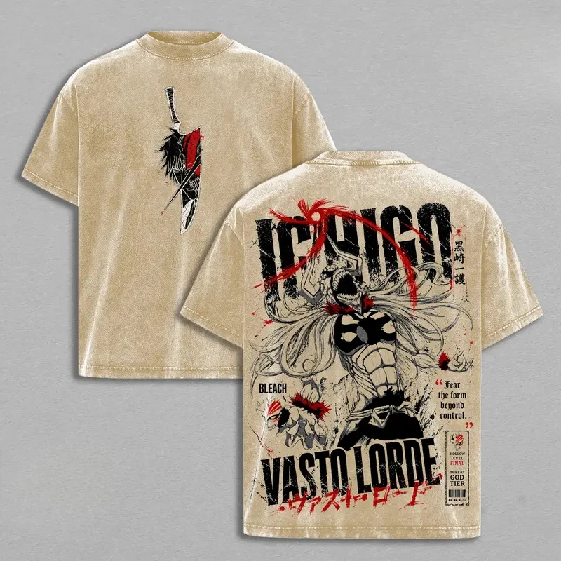 Bleach Ichigo Vasto Lorde Hollow Form Graphic Tee Men Women Clothing Washed Cotton Tshirt Oversized T-shirt Vintage Streetwear