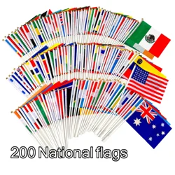 National flags Complete set of whole world 200 country or region flags 14*21 cm polyester material with plastic poles