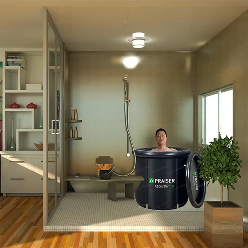 

80Cm Round Modern Black Cold Plunge Barrel Foldable Ice Bath Inflatable Hot Tub Outdoor Spa Tubs Portable Bathtub for Adult