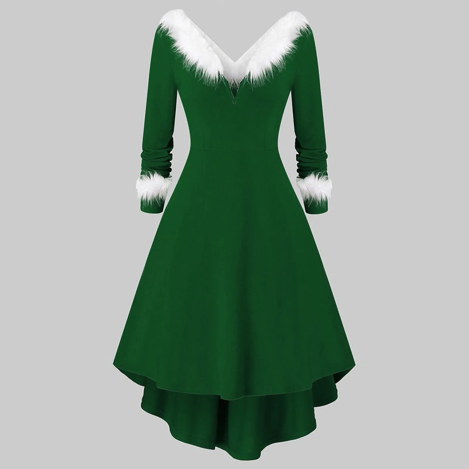 Dresses Of Women Womens Christmas Faux Plush Panel Long Sleeve V Neck Long Sleeve Dresses Casual For Women Summer Elegant Dress