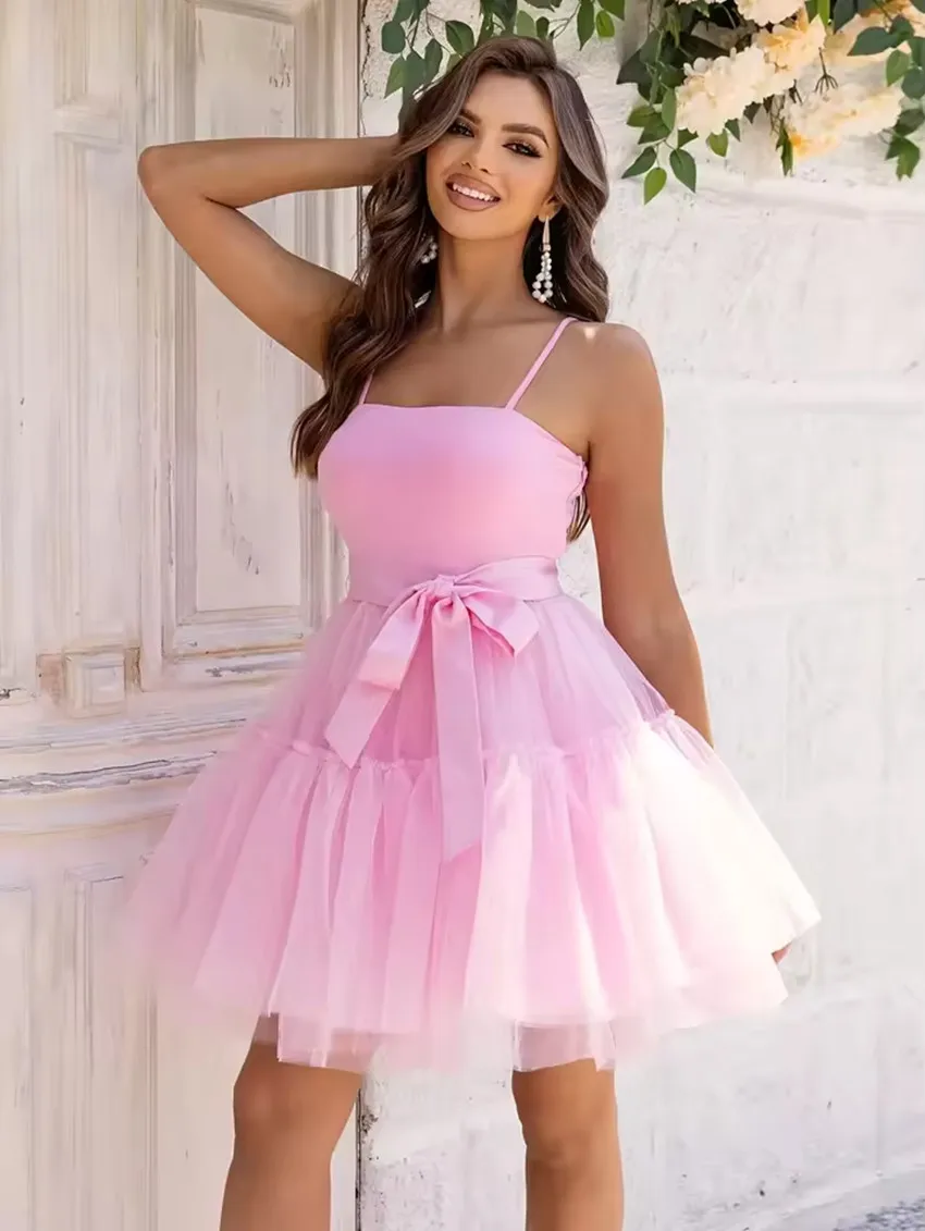 Customized Simple Tulle Short Prom Dress  A-Line Spaghetti Strap Homecoming Dresses Elegant Special Event Cocktail Party Dress