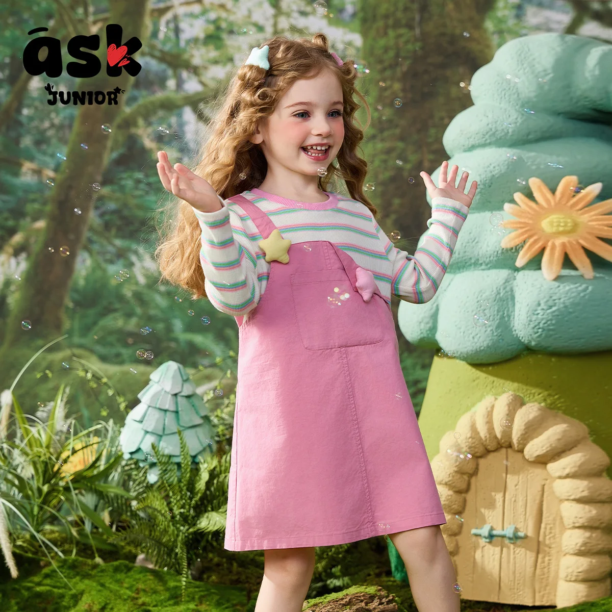 اسأل جونيور وهمية قطعتين فستان الفتيات تنورة الربيع الأطفال الدوبامين الأطفال المتوسطة والكبار الأطفال تي شيرت تنورة #1