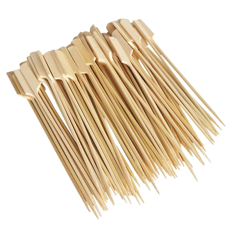 100Pcs Descartável Eco-friendly Bamboo Sticks 9cm 12cm 15cm 18cm Espetos de madeira natural para churrasco Home Party Churrasco Buffet