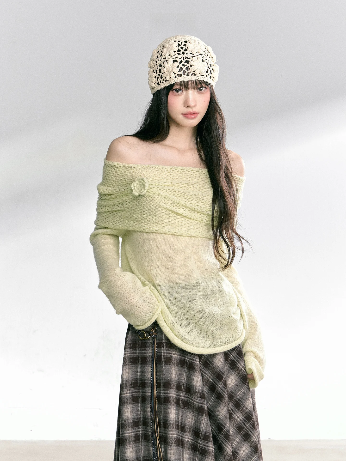 

Ladies Knitted oulder Bared Long Sve Loose Sle Early Autumn Aosphere Clothing Tirt Comfortable Loose Knitwear