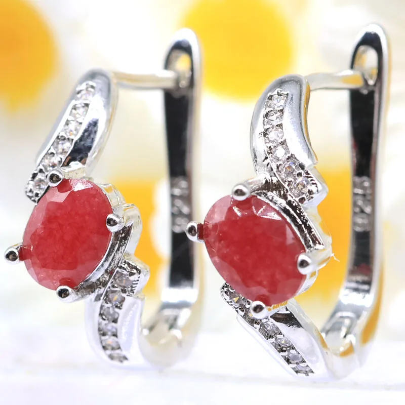 

Buy 4 Get 1 Free 17x16mm Lovely Cute Real ruby emerald blue sapphire CZ Woman's Present Silver Earrings