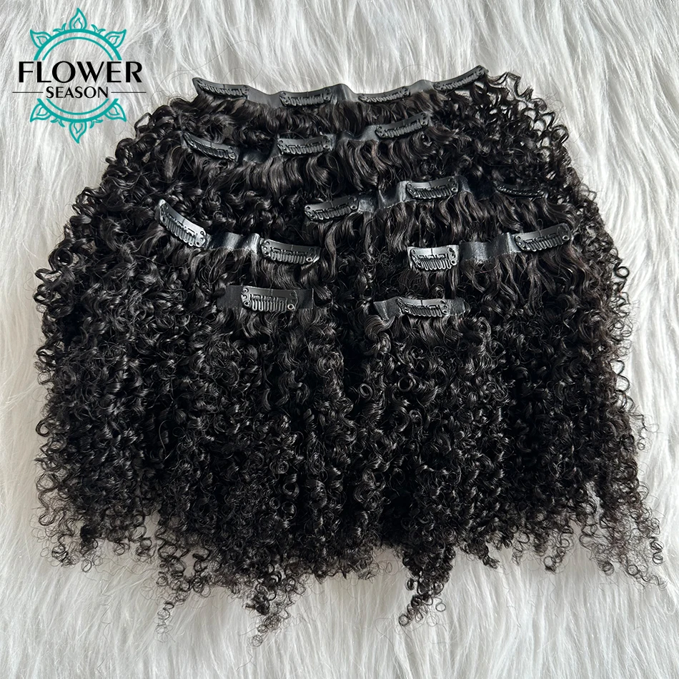 Clip in PU nelle estensioni dei capelli Afro crespi ricci 100% capelli umani trama della pelle senza cuciture Clip-in capelli 120 g/set Clip a testa piena ins capelli