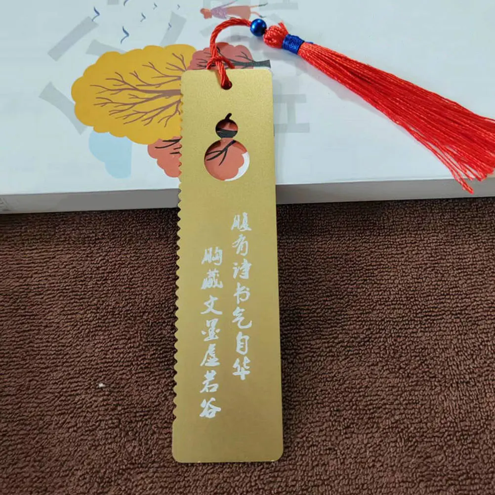 

3pcs Metal Bookmark Ruler Hollow Gourd Design Chinese Style Tassel Reading Accessories Decorative Aluminum Alloy Straight Ruler