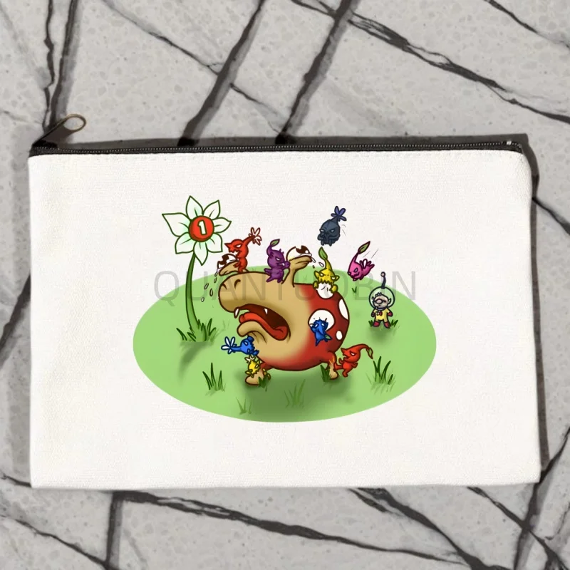 

Pikmin Canvas Makeup Bag Portable Travel Cosmetic Bag with Zipper Lightweight Female Coin Pouch Women Fashion