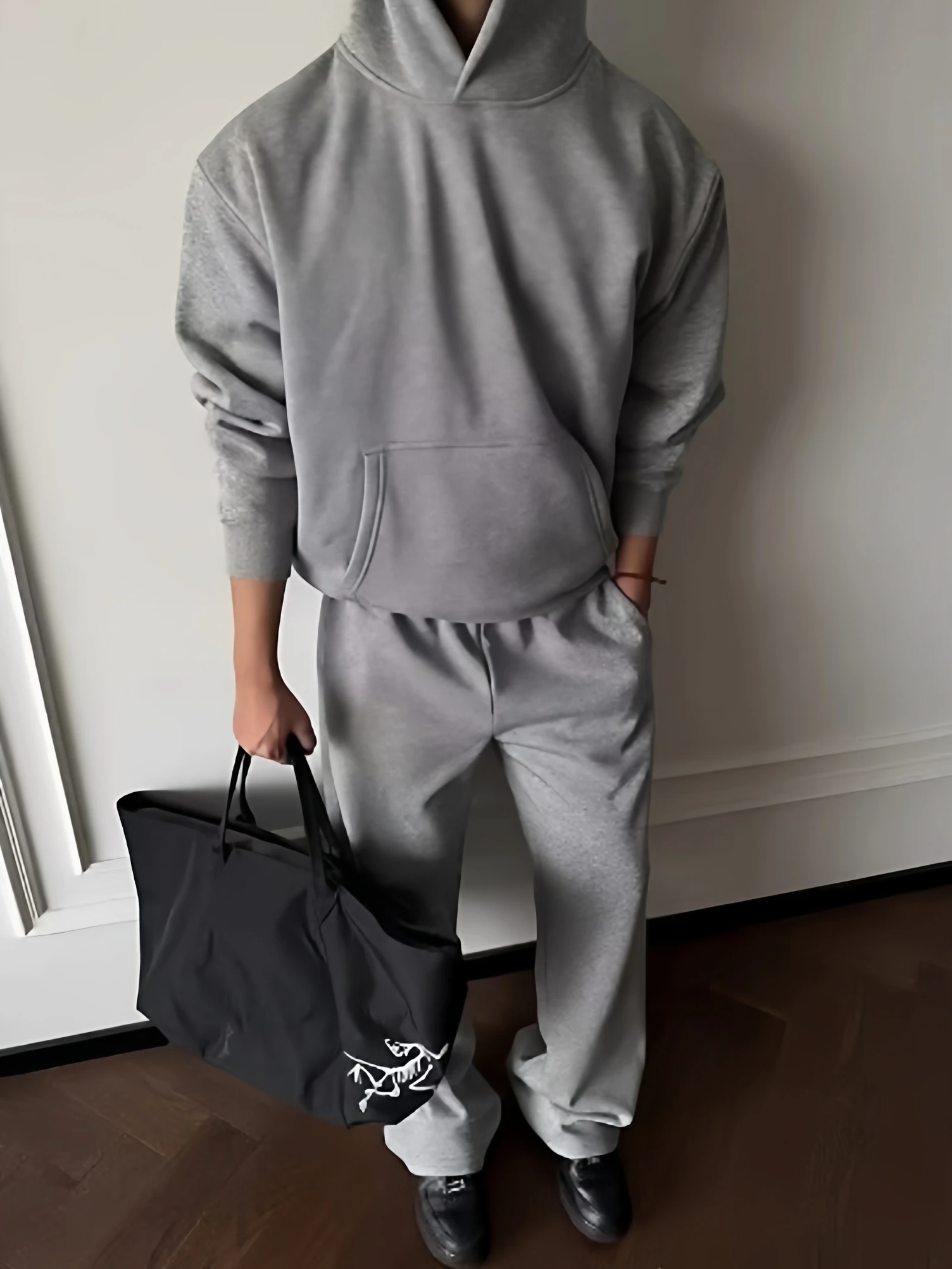

American Sle Fce Lined ort Wide Hoodie Men's Casual Pants Set Winter Warm Cotton Blend Fabric Long Sve Long Pants