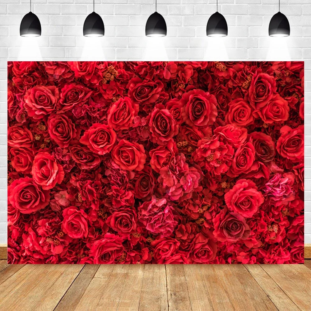 Red Rose Backdrop Roses Wall Valentine's Day Couple Portrait Wedding Birthday Party Decoration Photography Background Banner