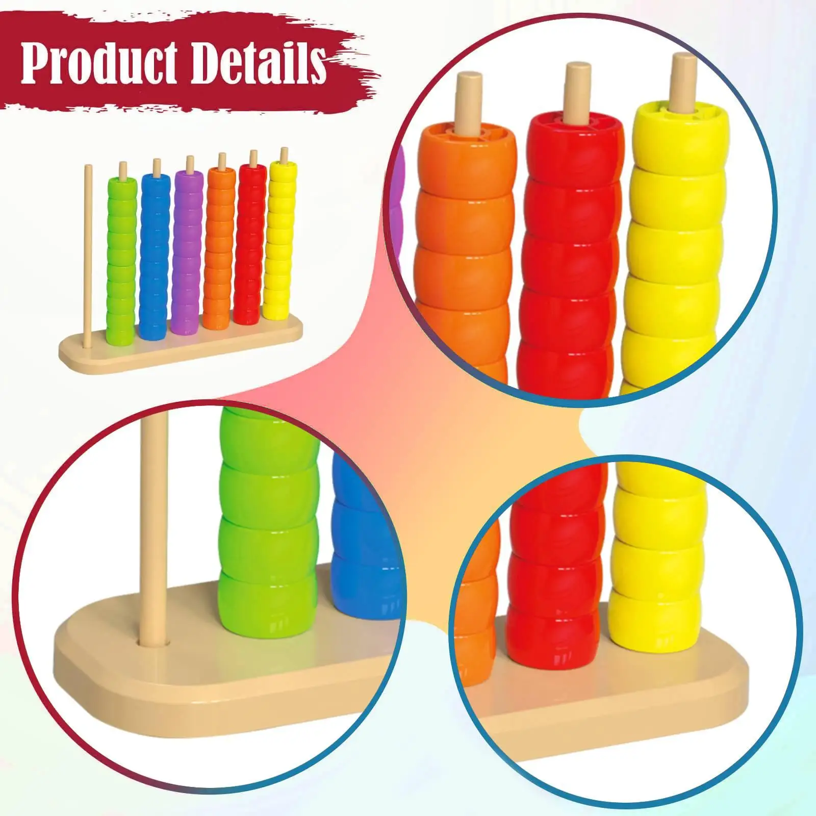 Colorful Sorting Rings Educational Toy Game Children’s Toy Puzzle for Kids Learning Fine Motor Skills