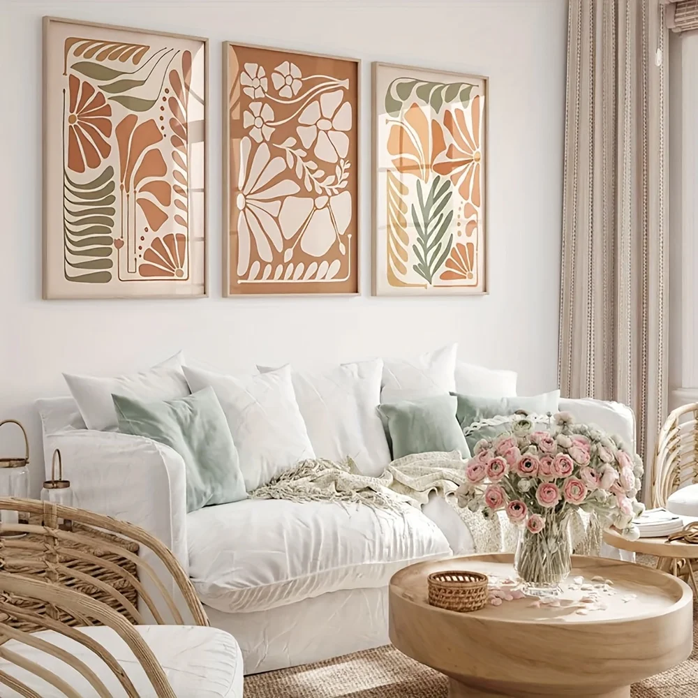 （3PCS NOFrame）-Murals, Set of 3 Unframed Abstract Floral Prints - Wildflowers Minimalism, Modern Bohemian Wall Murals, Minima