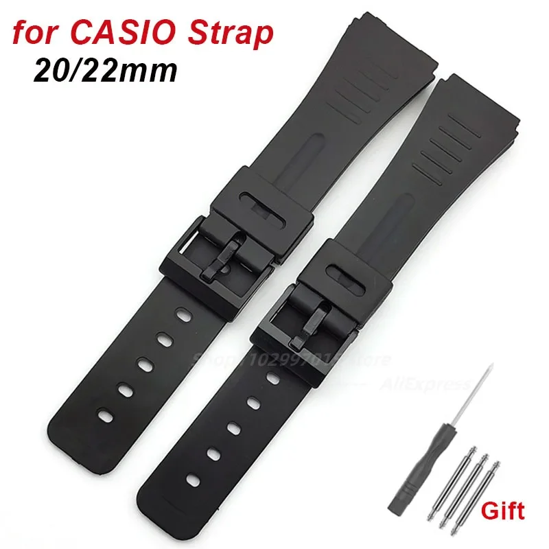 For CASIO Silicone Watch Strap 20mm 22mm Band for Casio W-720 W-722 W-741 WL-100 CA-53 CA-61 Resin Bracelet Accessories