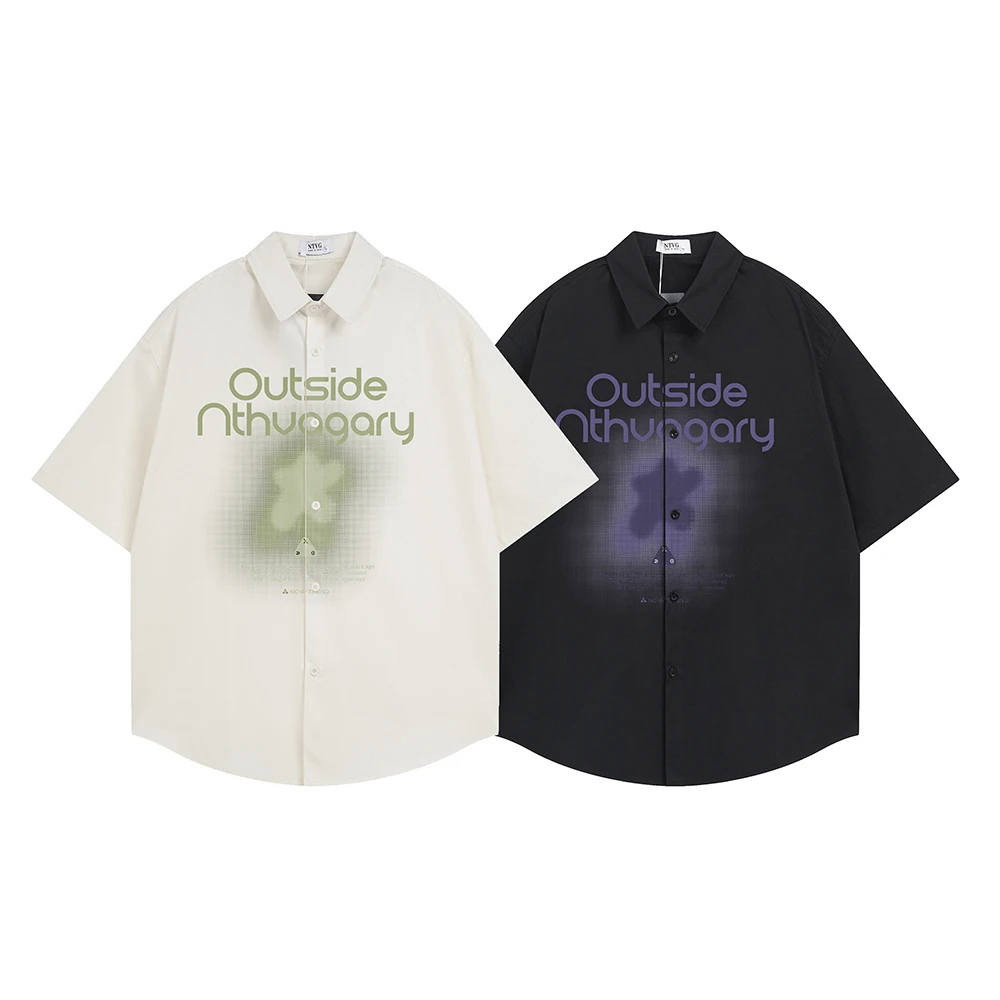 Goth Printed Shirt Casual Short Sleeve Retro Shirts For Man Y2k Hip Hop Oversize Cotton Designer Tops Korean Popular Clothes Men
