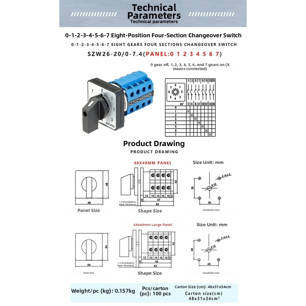 Quick Setup Electrical Switch Electrical Switch Blue Rotary Selector Switch Flame-retardant Material AC 440V Rated