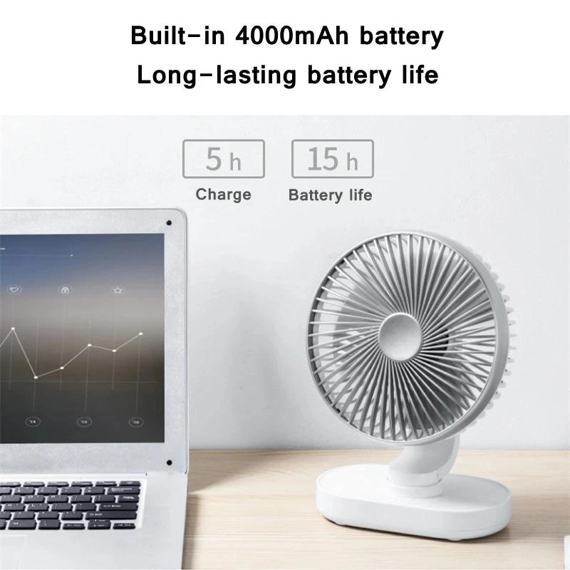 

Electric USB Auto Rotation Desktop Fan 4000mAh Rechargeable Air Cooling Conditioner 4 Speed Wind Silent Portable for Home Office