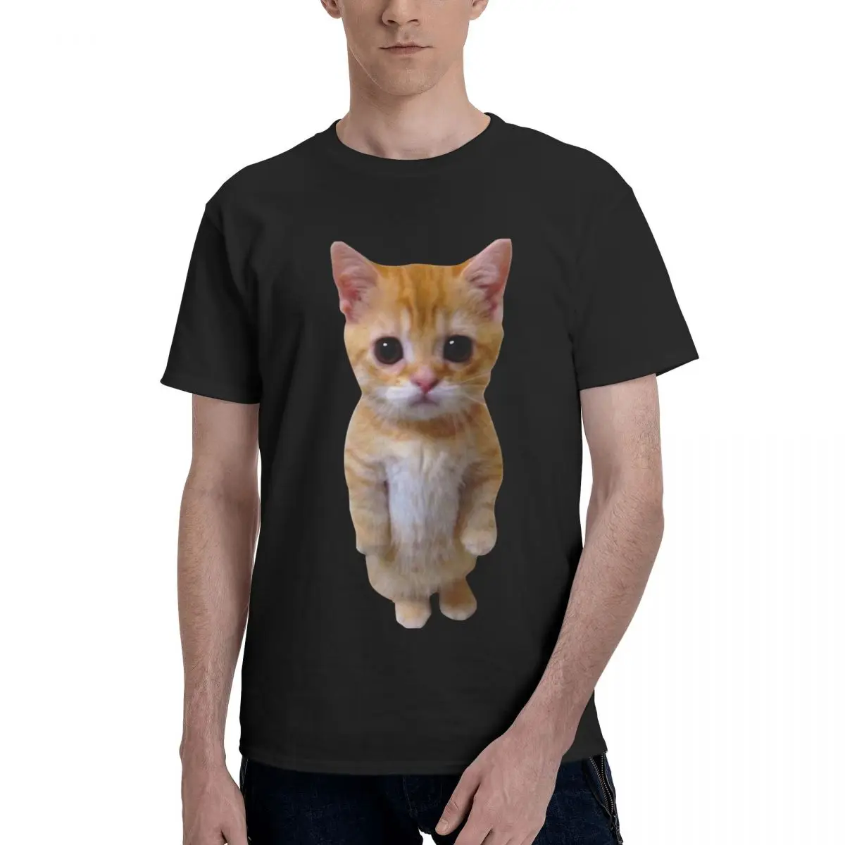 Men El Gato Sad Kitten Funny Meme Sad Crying Munchkin Cat Trendy 2026 T Shirt Streetwear Plus Size Cotton Sleeve T Shirts