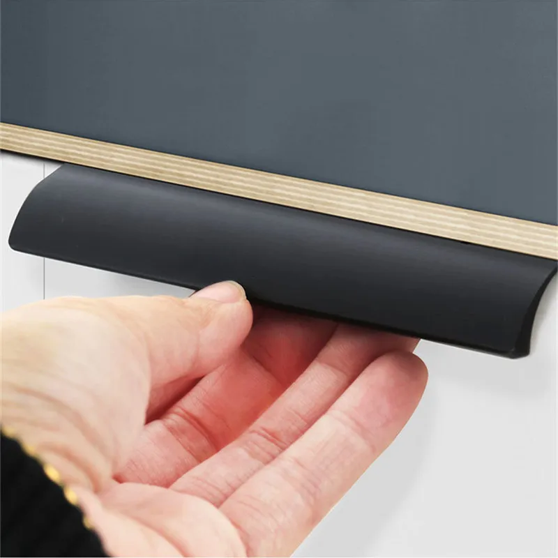 KK&FING 1PC Black Gold Hidden Furniture Cabinet Door Handles Aluminum Kitchen Cupboard Pulls Drawer Knobs Furniture Hardware