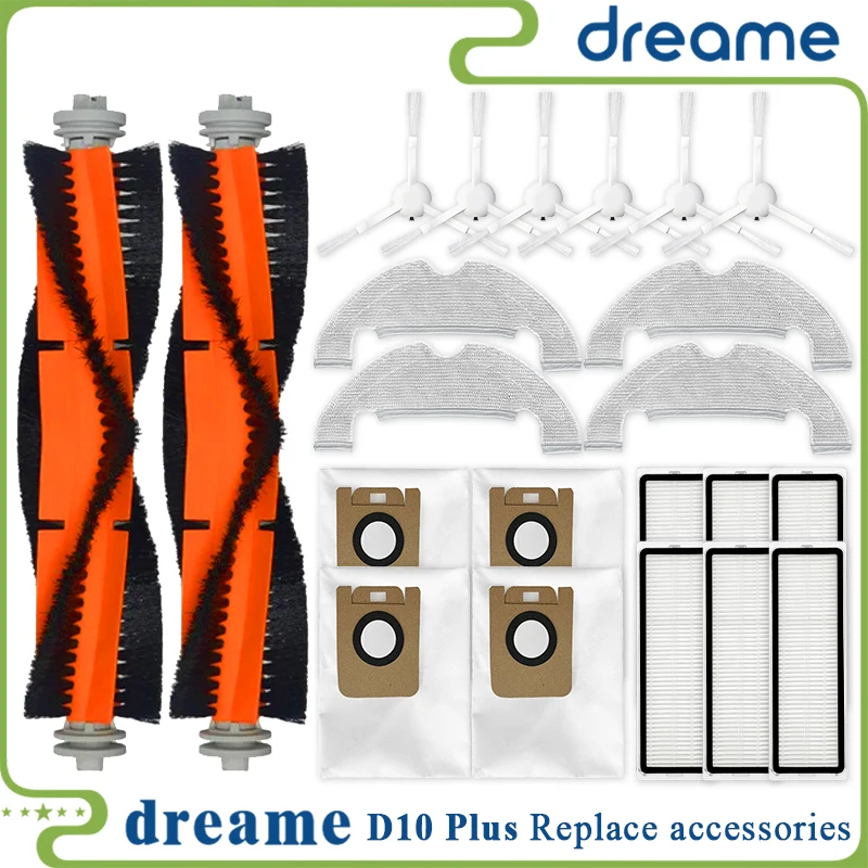 Dreame D10 Plus RLS3D for Xiaomi D10 Plus Robot Vacuum Cleaner Main Brush Side Brush Hepa Filter Mop Pad Dust Bag Spare Parts