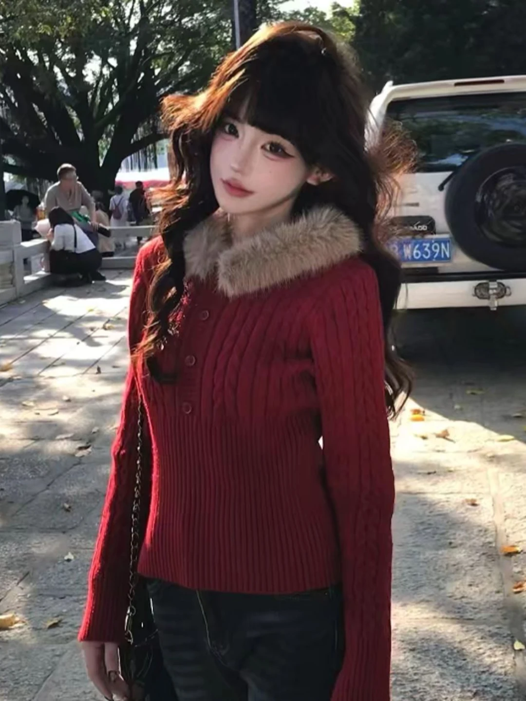 

Облегающий красный вязаный свитер в винтажном стиле, модный зимний топ для женщин, для прогулок, путешествий, поездок на работу и деловых встреч