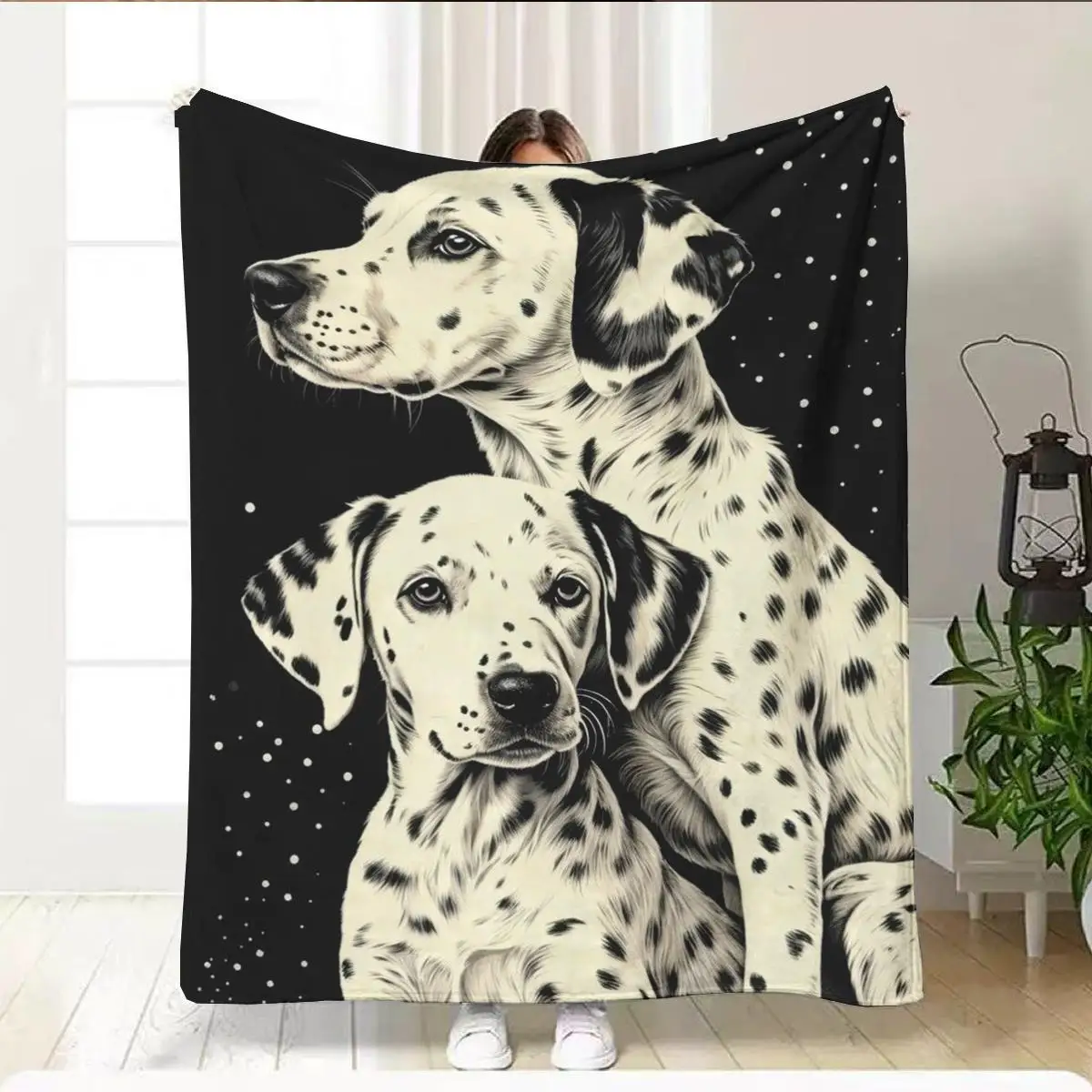 Black White Dalmatian Dog Print Flannel Blanket Soft Lightweight Throw Blanket for Sofa Bed Couch All Season Cozy Blanket