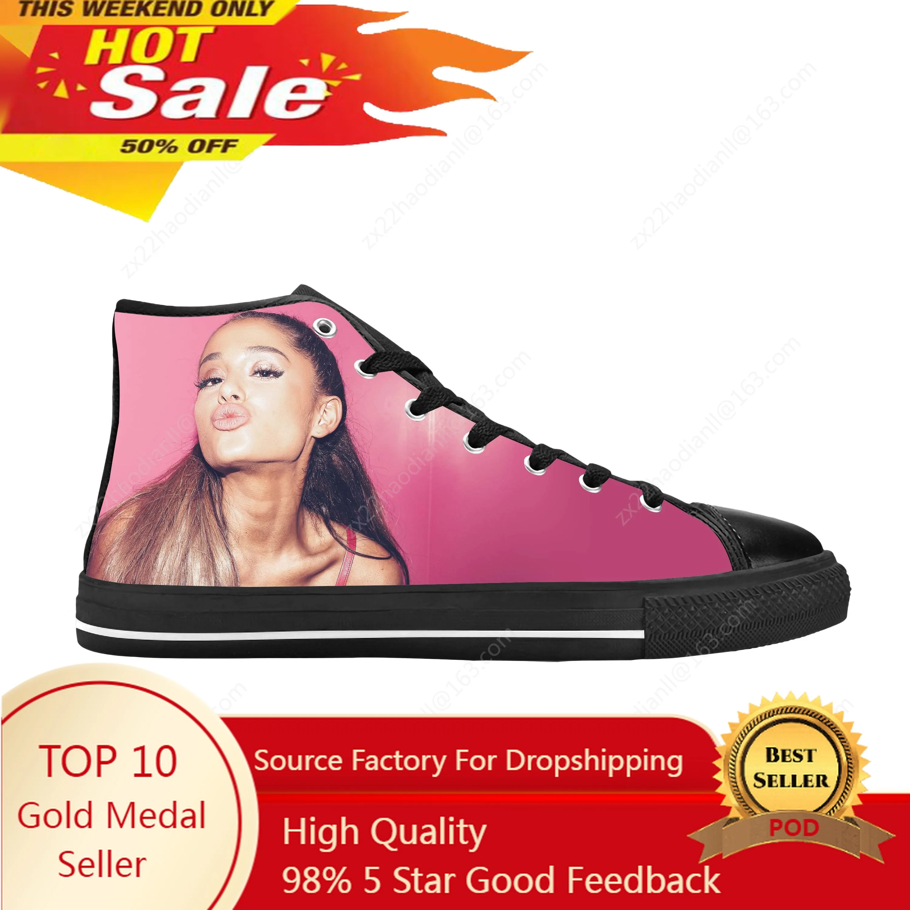 Pop Singer Music Ariana Cute Fashion Popular Rock Casual Cloth Shoes High Top Comfortable Breathable 3D Print Men Women Sneakers