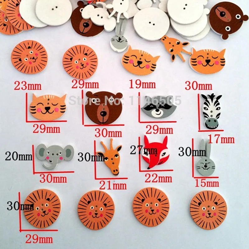 50pcs Mixed 2 Holes pattern cartoons Wooden Sewing Buttons for crafts and scrapbooking botoes para artesanato