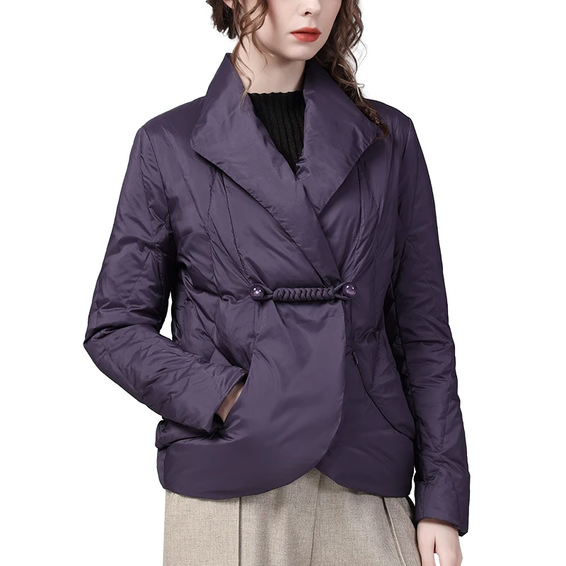 Vintage Original Design Smoky Purple Women Winter Down Jacket Loose Plus Size Warm Thicken White Duck Down Short Puffer Coat