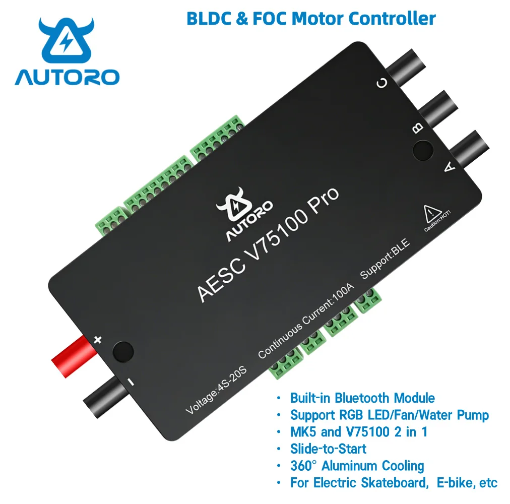 Autoro 75100 PRO ESC 4-20S 100A Built-in Bluetooth FOC&BLDC VESC 75100 & MK Controller Based for DIY Electric Skateboard/Ebike