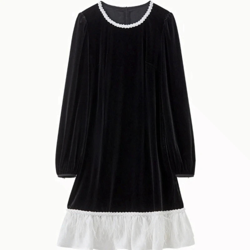 فستان SENTUBILA أنيق مخملي ميدي للنساء لخريف 2025 فستان بأكمام طويلة ورقبة دائرية فساتين على شكل حرف a ملابس للسيدات 153LB2720 #6