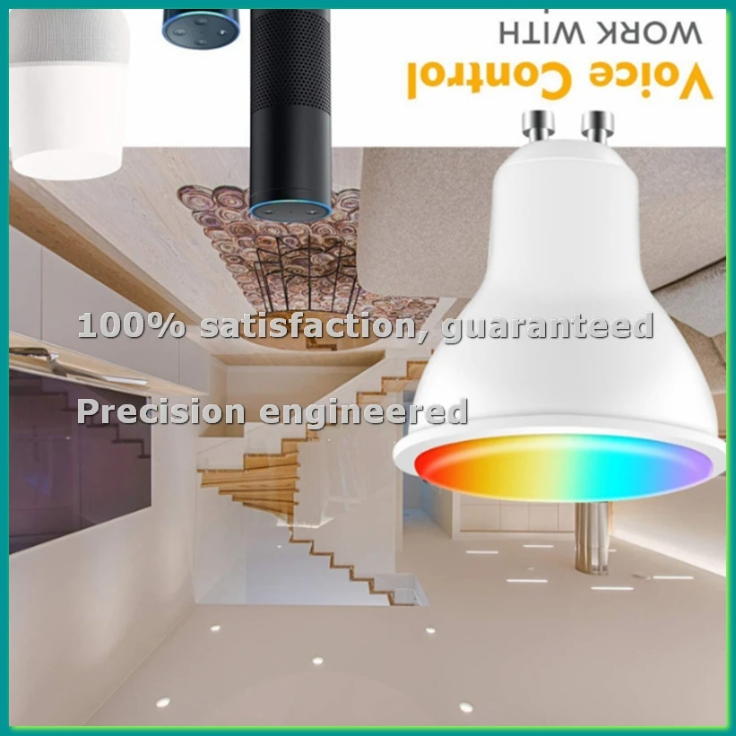 

Умная светодиодная лампа Tuya GU10, диммируемая, 5 Вт, AC200-240V, Wi-Fi+Bluetooth, управление через приложение Smart Life, совместима с Home, 2 шт. - VVNB