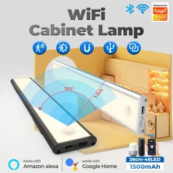 Smart Sensor Night Light Rechargeable Tuya WiFi APP Control Cabinet Light Magnetic 26cm Wall Lamp 120° Induction Works Light Bar